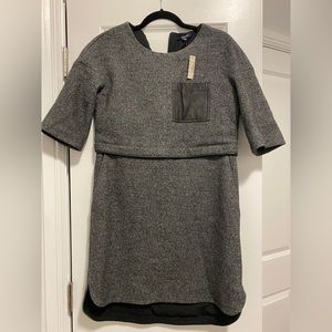 Madewell S Gray Wool Blend Leather Pocket Installation Dress B2651